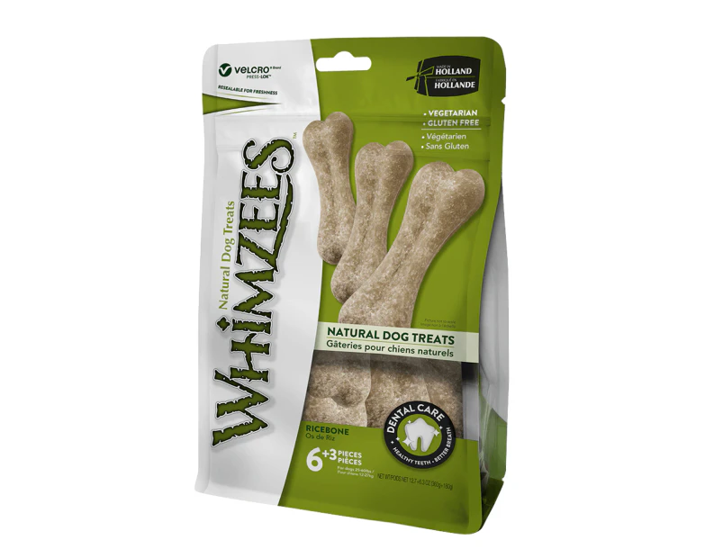 Whimzees Rice Bone Dental Care Dog Treat Value Bag Medium Large 9 Pack