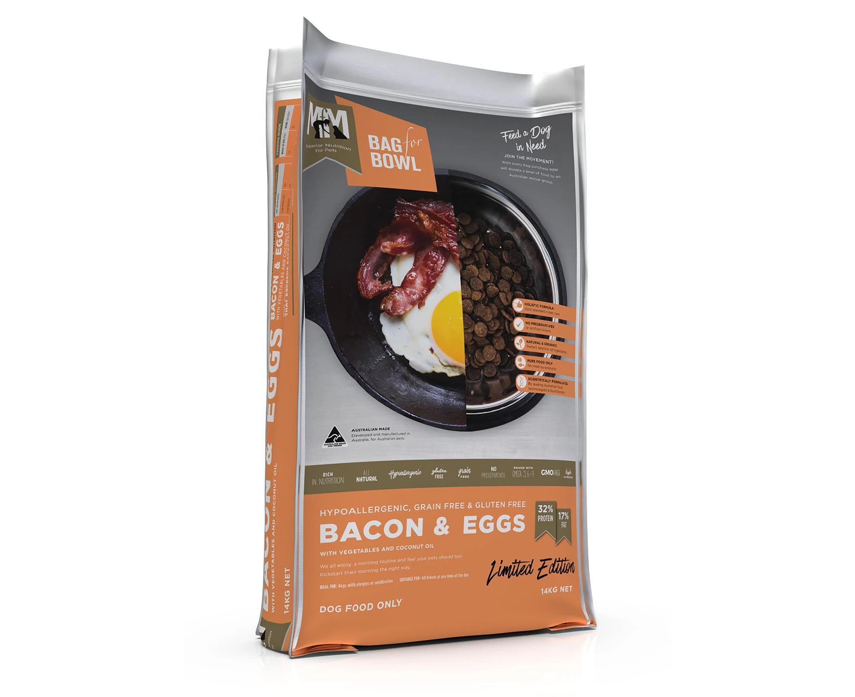 Bacon & Eggs 14kg Meals for Mutts Grain Free Dry Adult Dog Food (MFM)