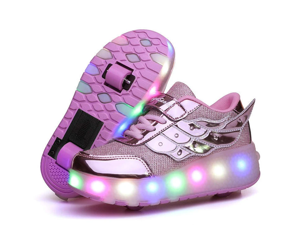 Dadawen Kids LED Roller Shoes Sneakers with Two Wheel for Boys Girls-586-1-Rose Pink