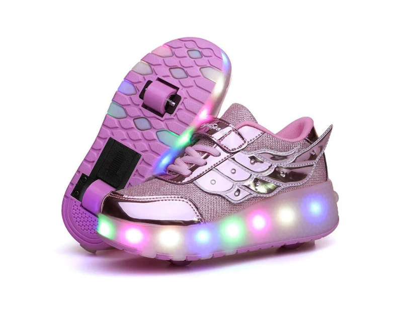 Dadawen Kids LED Roller Shoes Sneakers with Two Wheel for Boys Girls-586-1-Rose Pink