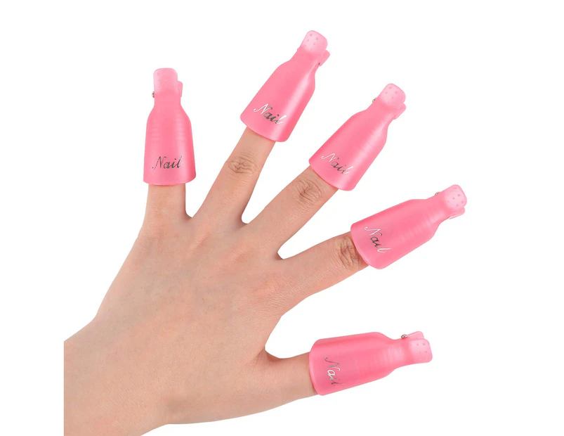 Professional Plastic Acrylic Nail Art Polish Remover Clips UV Gel Wrap Cleaner Soak Off Cap Clip (Pink)
