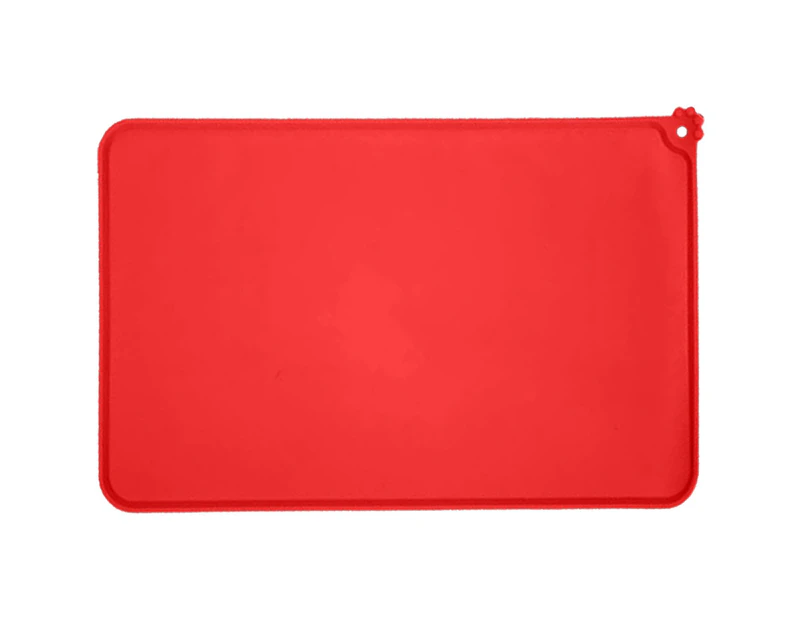 Silicone Pet Feeding Mat, Waterproof Mat for Dog and Cat Bowls, Raised Edges, Anti-Slip Tray Mats-red