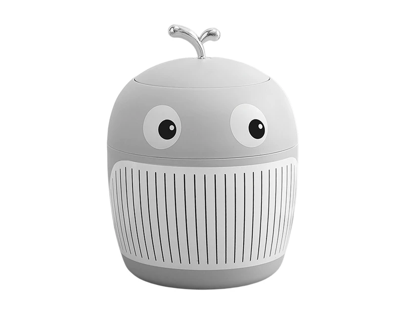Colorfulstore Desktop Trash Can Mini Size Home Decoration Reusable Waste Bin Round Storage Trash with Lid Cartoon-Grey