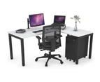 Quadro Square Leg - L Shaped Corner Office Desk [1600L x 1700W] - black leg, white, none