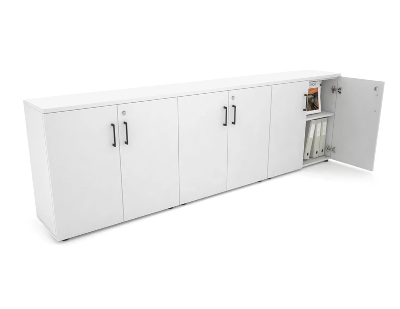 Uniform Small Storage Cupboard [2400W x 750H x 350D] - White, white, black handle