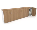 Uniform Small Storage Cupboard [2400W x 750H x 350D] - White, salvage oak, silver handle