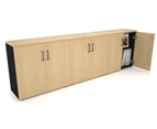 Uniform Small Storage Cupboard [2400W x 750H x 350D] - Black, maple, black handle
