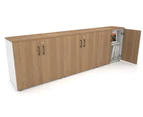 Uniform Small Storage Cupboard [2400W x 750H x 350D] - White, salvage oak, black handle