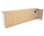 Uniform Small Storage Cupboard [2400W x 750H x 350D] - White, maple, white handle