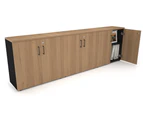 Uniform Small Storage Cupboard [2400W x 750H x 350D] - Black, salvage oak, black handle