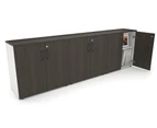 Uniform Small Storage Cupboard [2400W x 750H x 350D] - White, dark oak, black handle