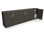 Uniform Small Storage Cupboard [2400W x 750H x 350D] - Black, dark oak, white handle