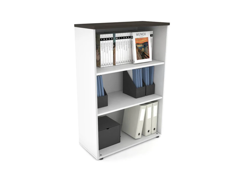 Uniform Medium Open Bookcase [800W x 1170H x 350D] - White, dark oak