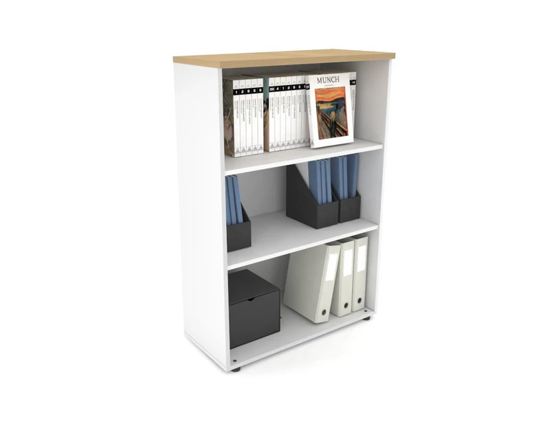Uniform Medium Open Bookcase [800W x 1170H x 350D] - White, maple