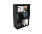 Uniform Medium Open Bookcase [800W x 1170H x 350D] - Black, dark oak