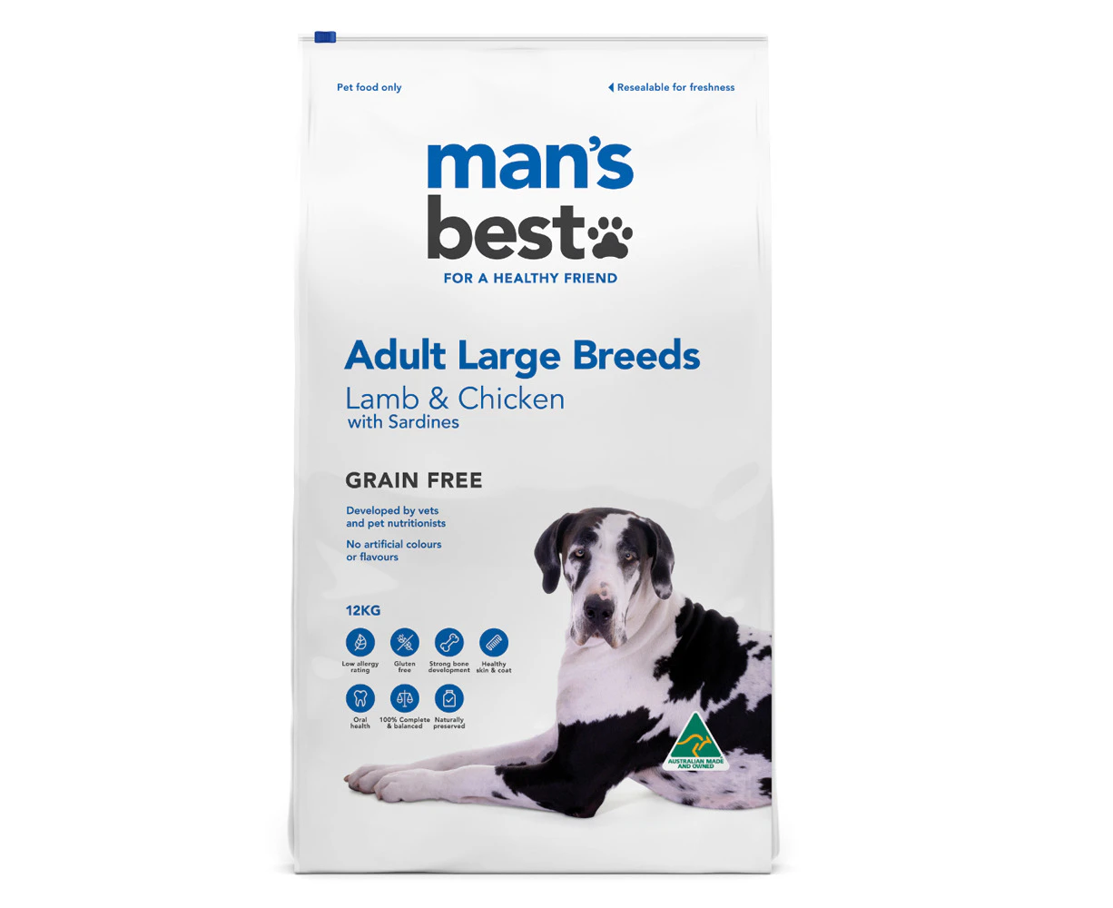 Mans Best Adult Large Breeds Grain Free Dry Dog Food Lamb & Chicken 12kg