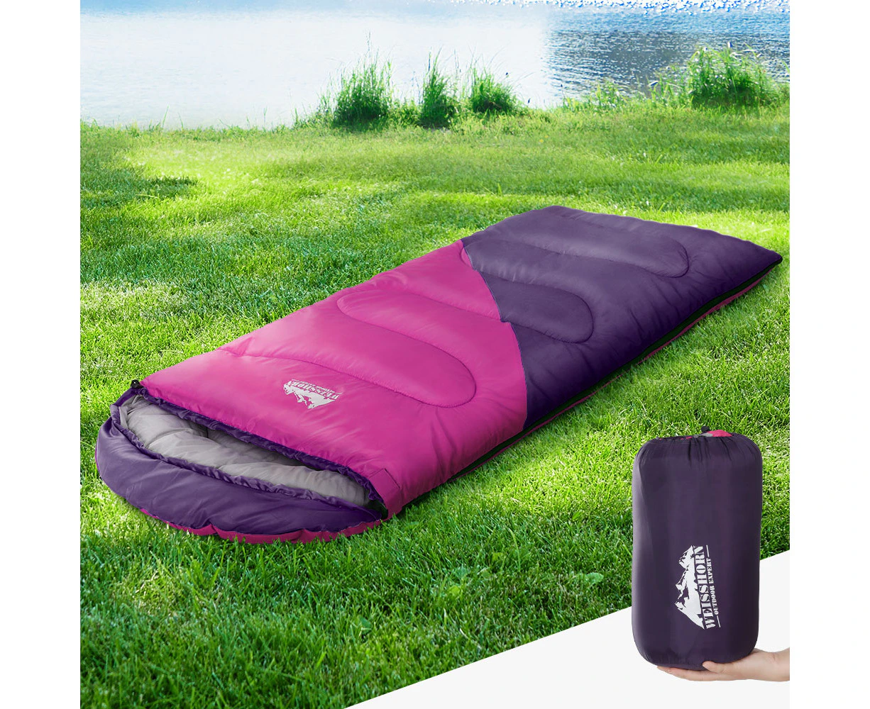 Weisshorn Sleeping Bag Kids Single 172cm Thermal Camping Hiking Pink