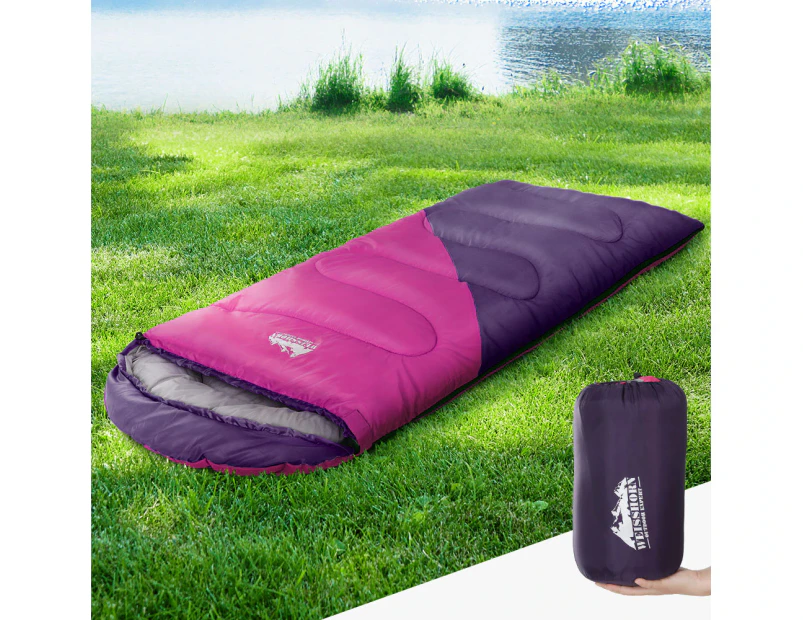 Weisshorn Sleeping Bag Kids Single 172cm Thermal Camping Hiking Pink