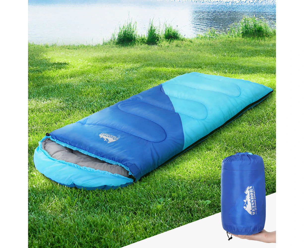 Weisshorn Sleeping Bag Kids Single 172cm Thermal Camping Hiking Blue