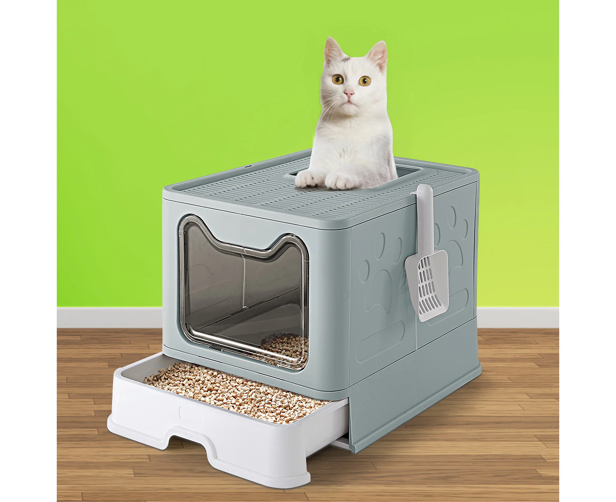 Taily Foldable Cat Litter Box Enclosed Kitty Toilet Hooded Tray Kit With Litter Scoop Large Green