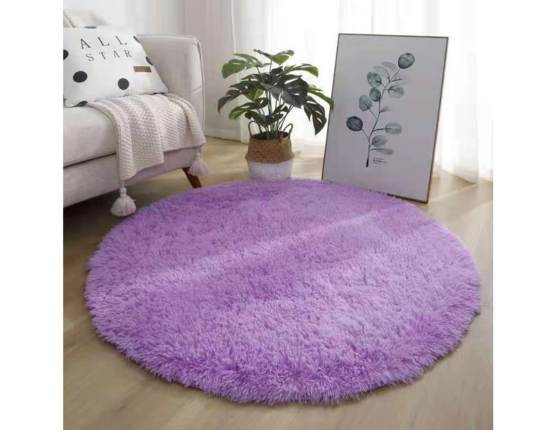 Floor Round Fluffy Rug Living Room Bedroom Extra Soft Shaggy Carpet Coffee Table Purple 80*80cm