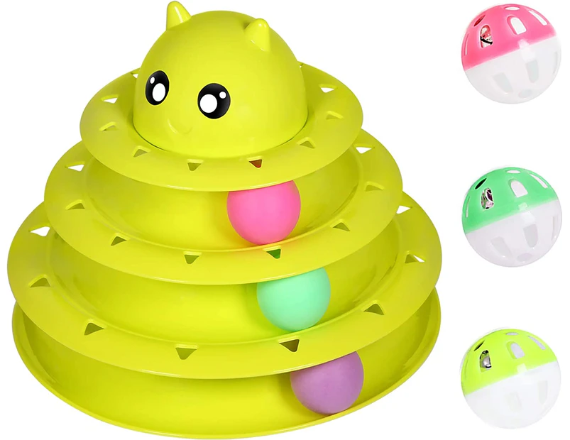 Cat Toy Roller 3-Level Turntable Cat Toys Balls with Six Colorful Balls Interactive Kitten Fun Mental Physical Exercise Puzzle Kitten Toys. green