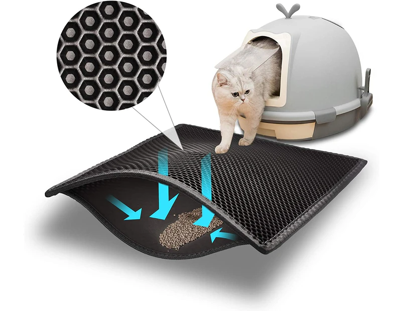 Cat Litter Mat Cat Litter Trapping Mat, Honeycomb Double Layer Design, Urine and Water Proof Material, Scatter Control, Less Waste，Easier to Clean,Washable