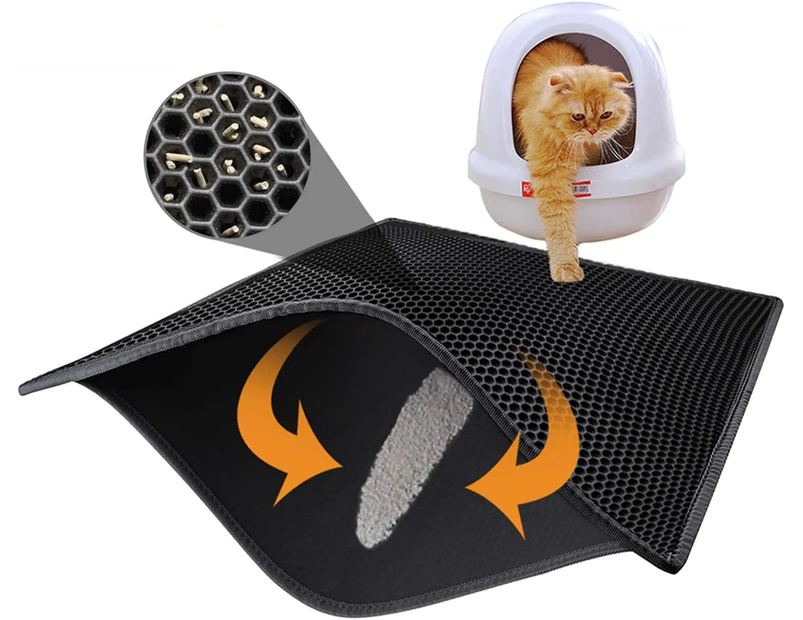 Cat Litter Mat Cat Litter Trapping Mat, Honeycomb Double Layer Design, Urine and Water Proof Material, Scatter Control, Less Waste，Easier to Clean,Washable