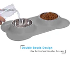 Dog Cat Bowls Stainless Steel Double Dog Food and Water Bowls with No-Spill No-Skid Silicone Mat,Pet Feeder Bowls Small Puppy Bowl for Small Dogs Cats Grey