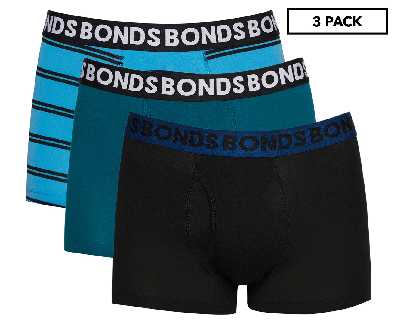 3 PACK MENS BONDS FLY-FRONT TRUNKS UNDIES SHORTS