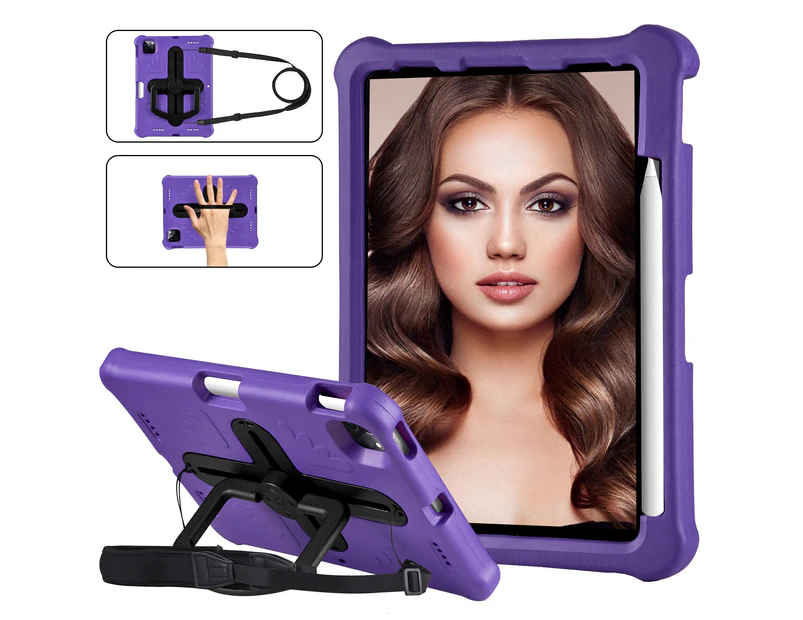 Compatible for 10.9 Inch iPad Air 5th/4th Gen Case, with 360 rotatable handle & Adjustable Shoulder Strap(Purple)