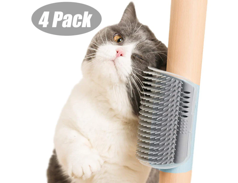 4 Pack Cat Self Wall Corner Scratcher Face Grooming Brush Massage ,Comb for Long & Short Fur Kitten Cats -Grey