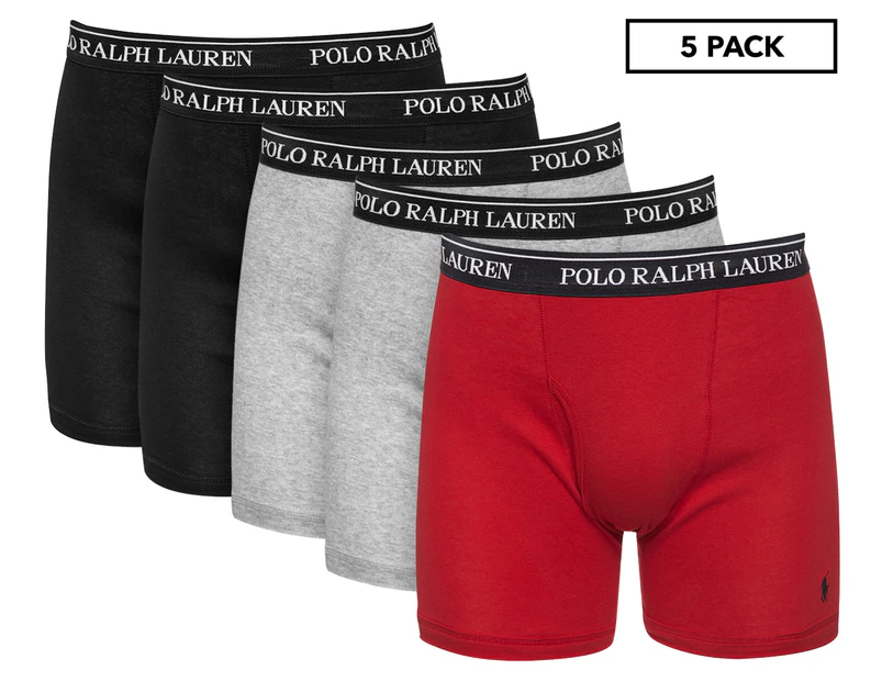 Polo Ralph Lauren Underwear Men's 5 Pack Classic Fit Boxer Briefs,  Black/Charcoal/Grey, L 