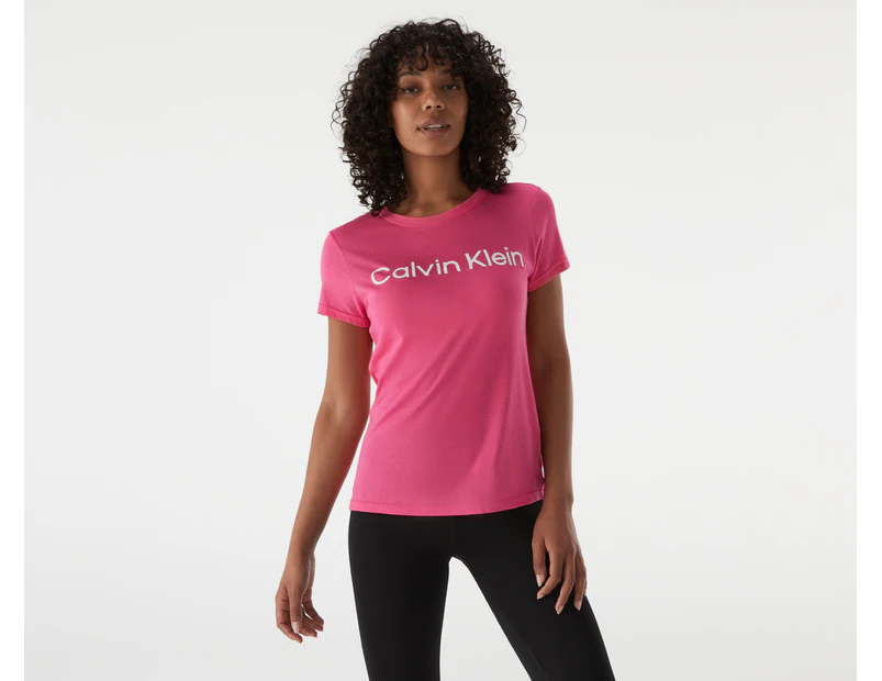Calvin Klein Performance Women's Logo Short Sleeve Crewneck Tee / T-Shirt /  Tshirt - Hot Magenta