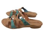 New Face Kestral Womens Comfort Leather Slides Sandals Made In Brazil - Tan Aqua