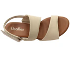 Usaflex Lorrie Womens Comfortable Leather Mid Heel Sandals - Vanilla
