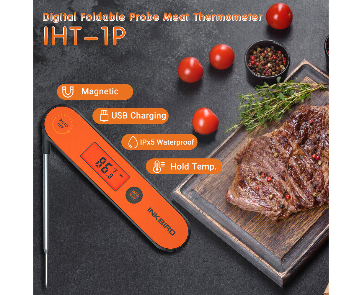 BBQ GO Digital Meat Thermometer BG-HH1C, Instant Read Meat Thermometer with  Calibration, Magnet, Foldable Probe 