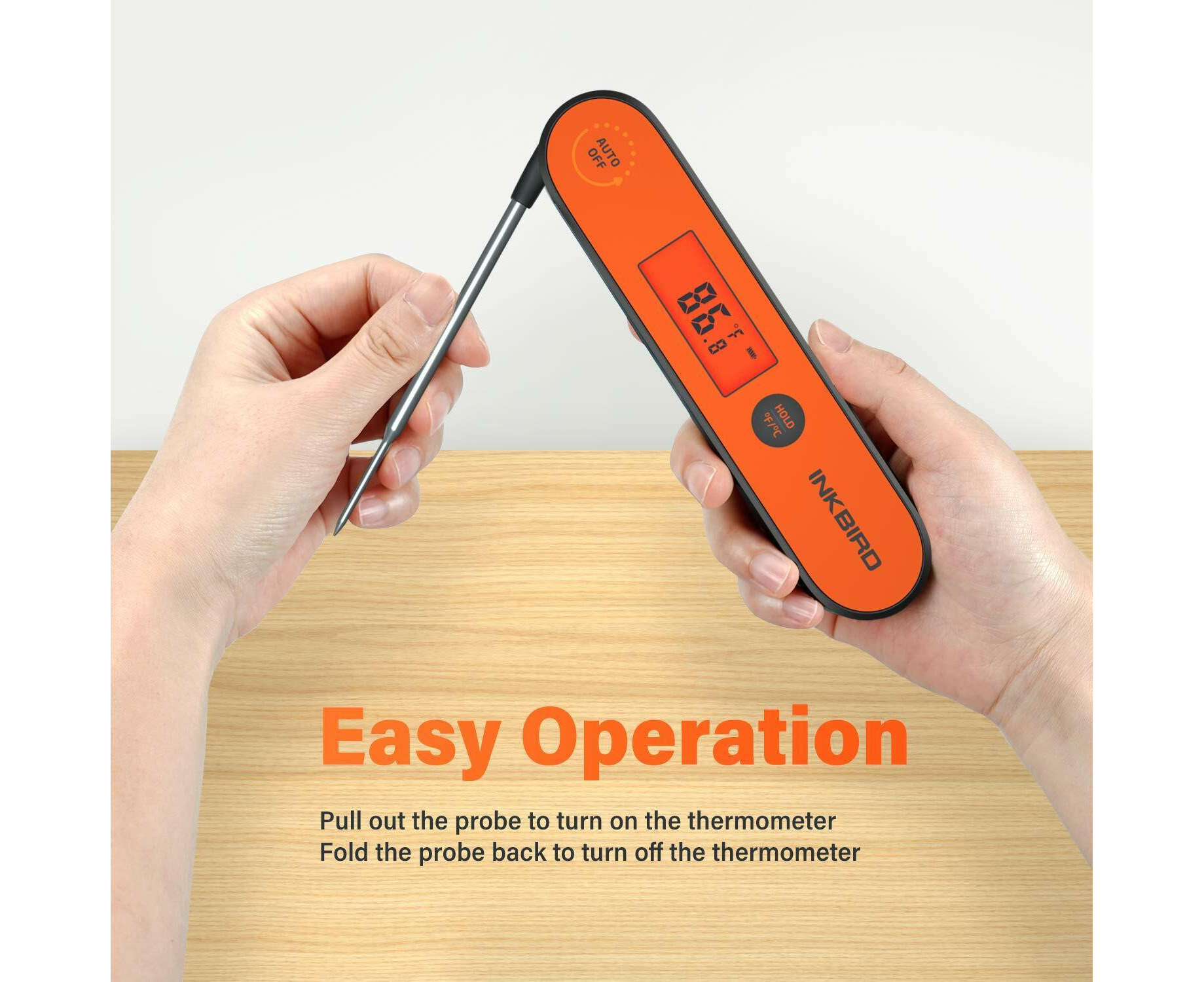 BBQ GO Digital Meat Thermometer BG-HH1C, Instant Read Meat Thermometer with  Calibration, Magnet, Foldable Probe 