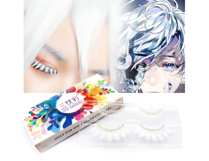 SunnyHouse Artificial Eyelashes Soft Comfortable to Wear Fiber Anime White False Eyelashes for Masquerade -White