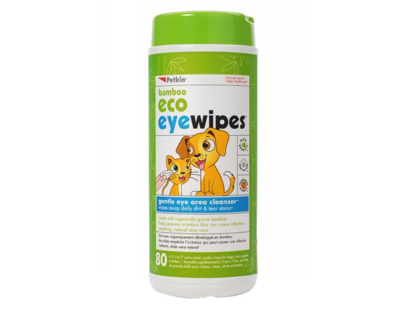 Bamboo Eco Pet Eyewipes for Dogs Cats Gentle Eye Cleaner Petkin 80 Wipes