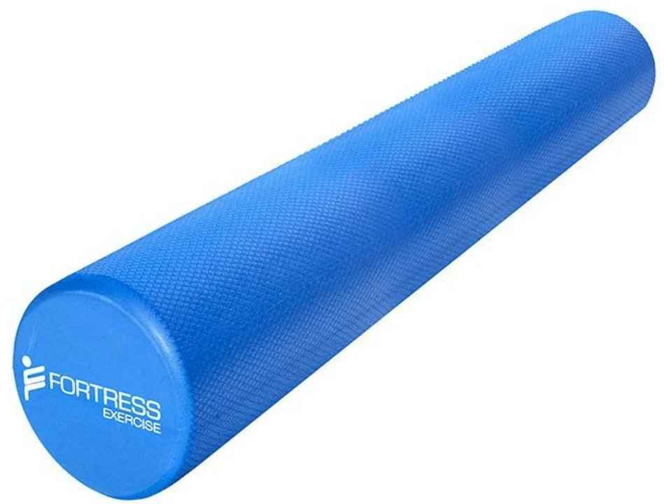 Fortress Round Foam Roller (90x15cm) w/ Exercise Chart - Solid Blue