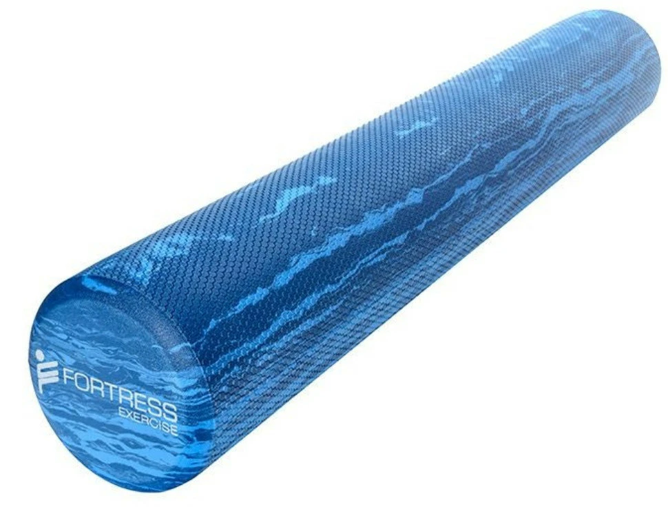 Fortress Round Foam Roller (90x15cm) w/ Exercise Chart - Marble Blue