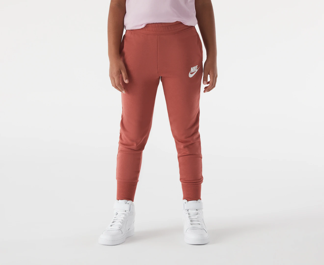 Nike Sportswear Youth Girls' Club French Terry Slim Fit Trackpants / Tracksuit Pants - Canyon Rust/White