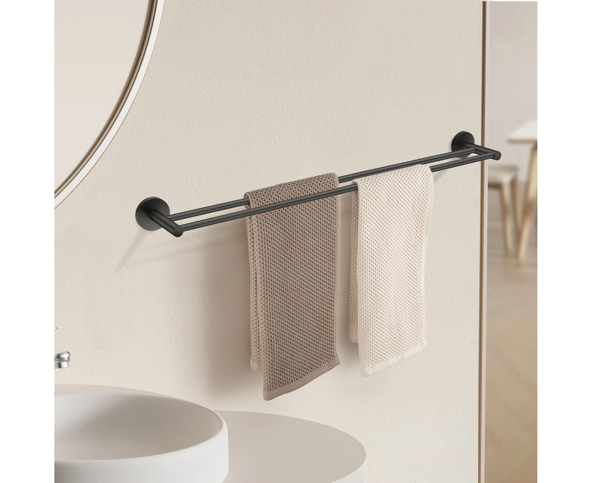 800mm Double Towel Rail Rack Bar CUT TO SIZE Black Round stainless steel wall towel holder storage shelf