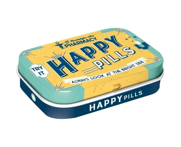 Nostalgic Art 6cm Metal Tin Mint Box Happy Pills Fresh Breath Hard Candy Mints