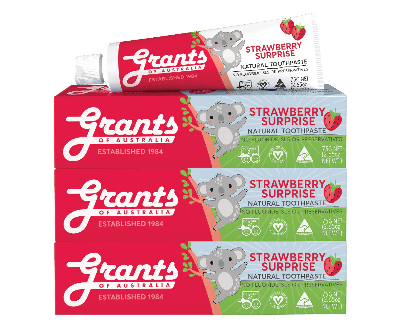 3 x Grants Of Australia Kids Strawberry Surprise Toothpaste 75g