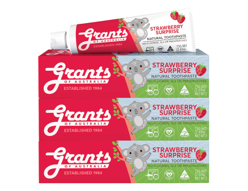 3 x Grants Of Australia Kids Strawberry Surprise Toothpaste 75g