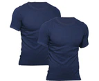 2 Pack Bonds Crew Neck Tee Raglan Blank Plain Basic Mens Navy Blue T   shirt Top