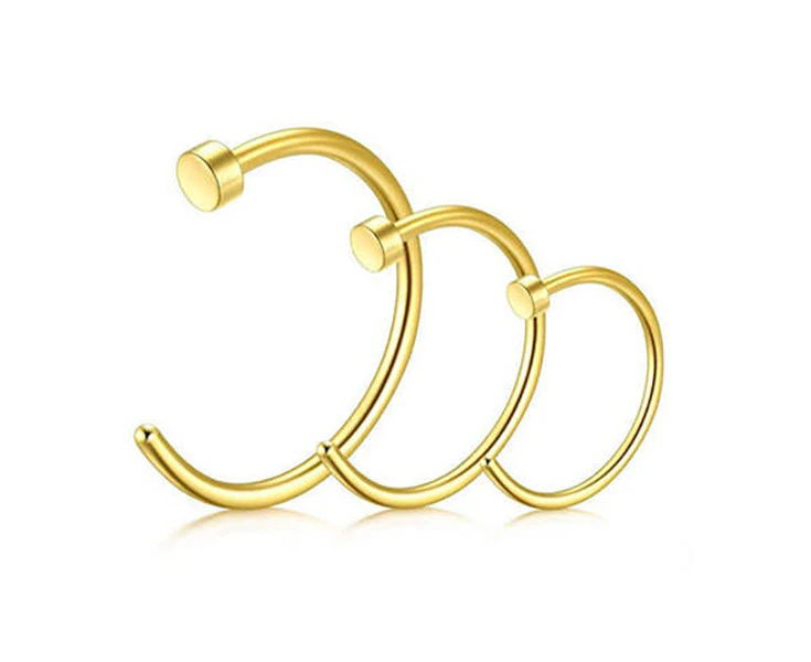 3pcs 6mm 8mm 10mm Gold Surgical Steel Lip Ear Nose Ring Hoop Earrings Body