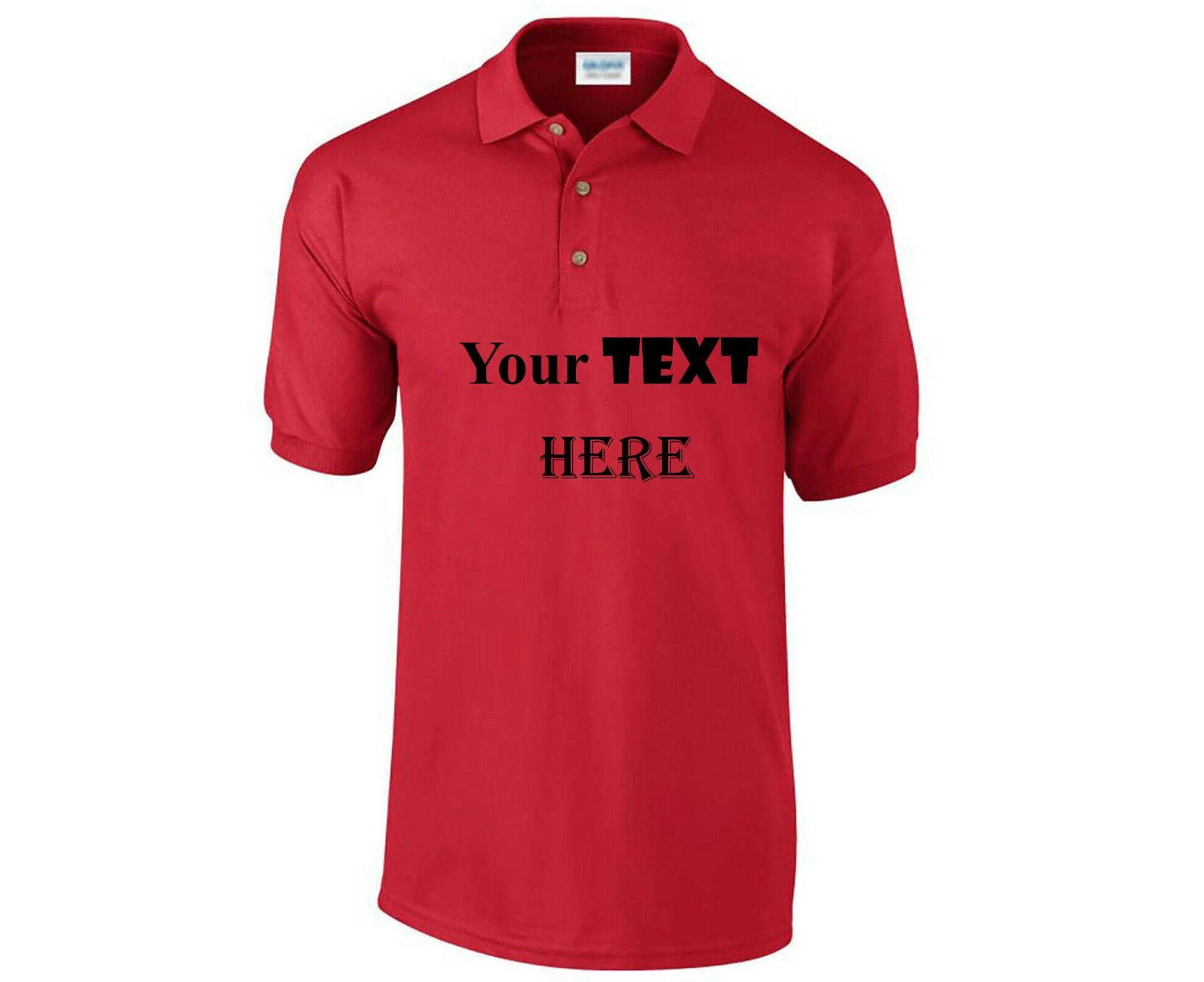 Personalised Mens Polo Collar Custom Printed T-Shirt Text Word Printing Tee - Red